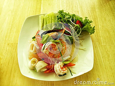 Glass Noodle seafood Nut Spicy SaladÂ  Stock Photo